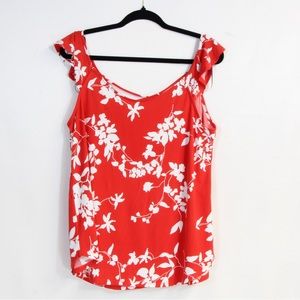 Kaileigh Women's Red Floral Ruffle Sleeveless Scoopneck Blouse Size Large NWOT